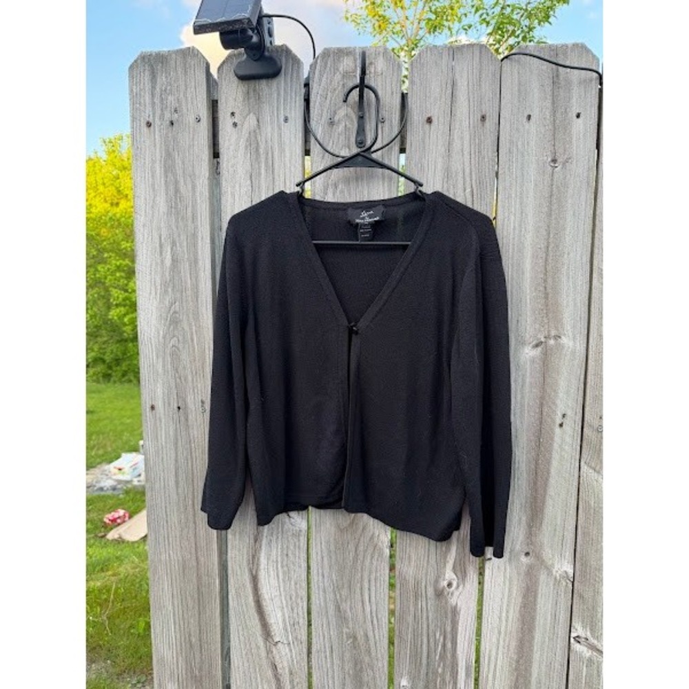 Lennie for Nina Leonard Womens Black V-Neck‎ Single Button Cardigan Sweater XL
